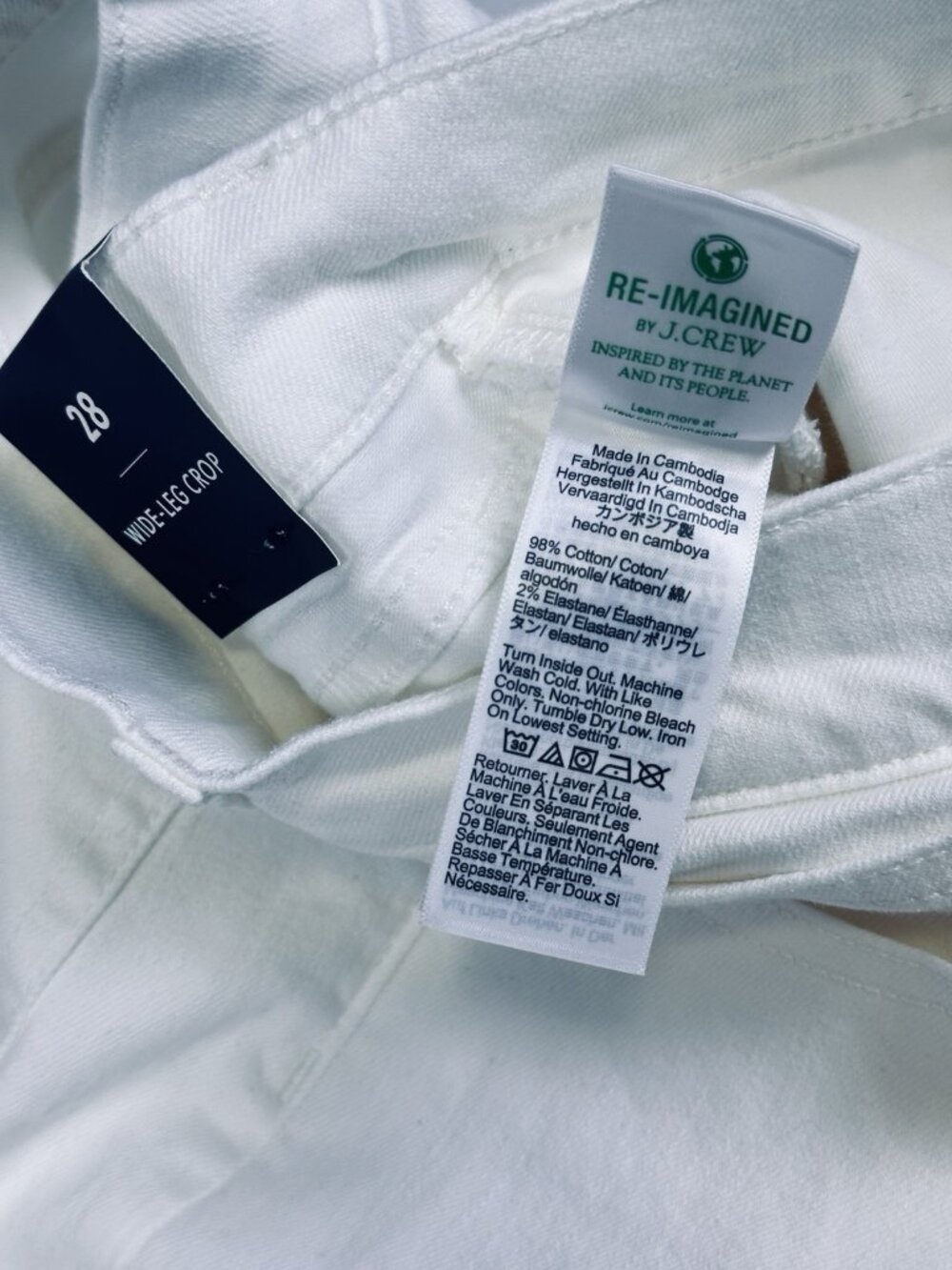J.Crew The Wide-Leg Cropped Jean White 28 High Rise Stretch Raw Hem Denim NWT - Picture 10 of 13